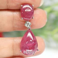 Natural Cabochon Red Ruby & White Cz Pendant 925 Sterling Silver