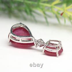 Natural Cabochon Red Ruby & White Cz Pendant 925 Sterling Silver
