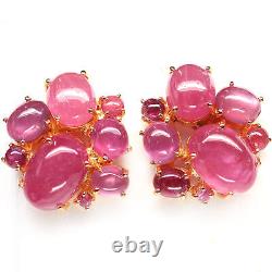 Natural Cabochon Red With Pink Ruby Stud Earrings 925 Sterling Silver
