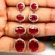 Natural Oval Red Ruby & White Cz Long Earrings 925 Silver Sterling