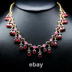 Natural Pink Red Ruby Rhodolite Garnet & Cz Necklace 19 925 Sterling Silver