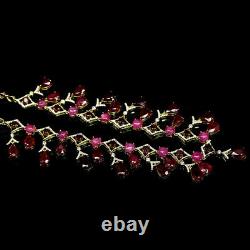 Natural Pink Red Ruby Rhodolite Garnet & Cz Necklace 19 925 Sterling Silver