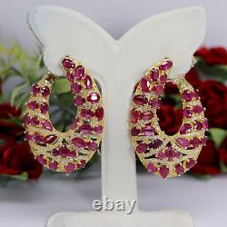 Natural Pink Red Ruby & White Cz Earrings 925 Sterling Silver