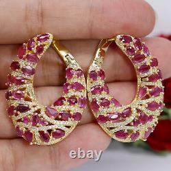 Natural Pink Red Ruby & White Cz Earrings 925 Sterling Silver
