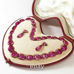 Natural Pink Ruby 925 Silver Wedding Necklace Earrings Jewelry