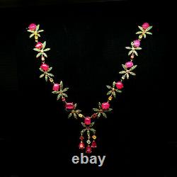 Natural Pink Ruby, Sapphire & Tsavorite Garnet Sterling 925 Silver 21 Necklace