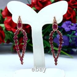 Natural Red Ruby Long Earrings 925 Sterling Silver