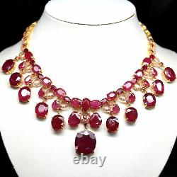 Natural Red Ruby Pink Sapphire & White Zircon Necklace 925 Sterling Silver