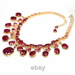Natural Red Ruby Pink Sapphire & White Zircon Necklace 925 Sterling Silver