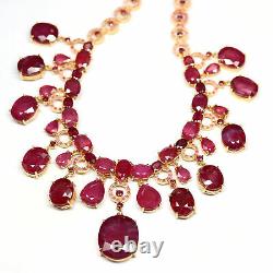 Natural Red Ruby Pink Sapphire & White Zircon Necklace 925 Sterling Silver