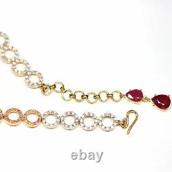 Natural Red Ruby Pink Sapphire & White Zircon Necklace 925 Sterling Silver