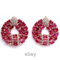 Natural Red Ruby & Whie Cz Earrings 925 Sterling Silver