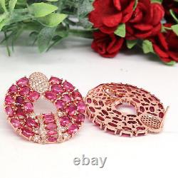 Natural Red Ruby & Whie Cz Earrings 925 Sterling Silver