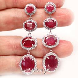 Natural Red Ruby & White Cz 925 Sterling Silver Earrings