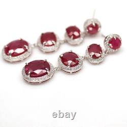 Natural Red Ruby & White Cz 925 Sterling Silver Earrings