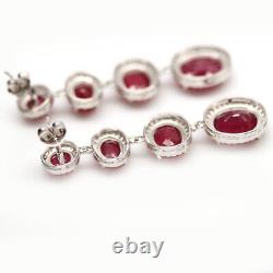 Natural Red Ruby & White Cz 925 Sterling Silver Earrings