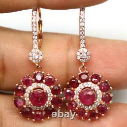 Natural Red Ruby & White Cz Earrings 925 Sterling Silver