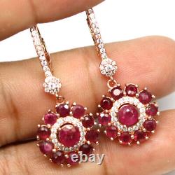 Natural Red Ruby & White Cz Earrings 925 Sterling Silver