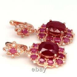 Natural Red Ruby & White Cz Earrings 925 Sterling Silver Rose Gold Plated