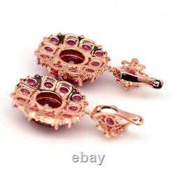Natural Red Ruby & White Cz Earrings 925 Sterling Silver Rose Gold Plated