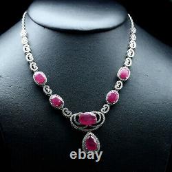 Natural Red Ruby & White Cz Necklace 19 925 Sterling Silver