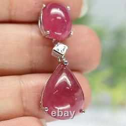 Natural Red Ruby & White Cz Pendant 925 Sterling Silver