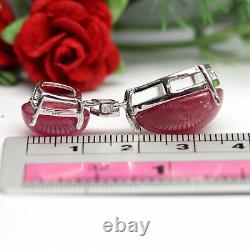 Natural Red Ruby & White Cz Pendant 925 Sterling Silver