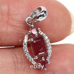 Natural Red Ruby & White Cz Pendant 925 Sterling Silver White Gold Plated