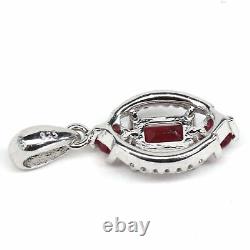 Natural Red Ruby & White Cz Pendant 925 Sterling Silver White Gold Plated