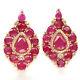 Natural Red Ruby & White Cz Stud Earrigns 925 Sterling Silver