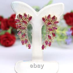 Natural Red Ruby & White Cz Stud Earrings 925 Sterling Silver
