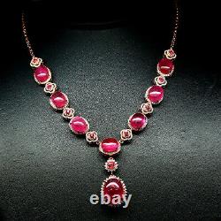 Natural Red Ruby & White Pink Cz Necklace 19 925 Sterling Silver