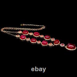 Natural Red Ruby & White Pink Cz Necklace 19 925 Sterling Silver