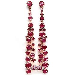 Natural Rond Red Ruby Long Earrings 925 Sterling Silver