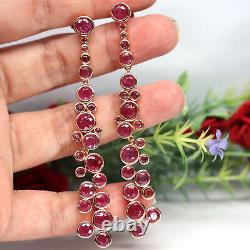 Natural Rond Red Ruby Long Earrings 925 Sterling Silver