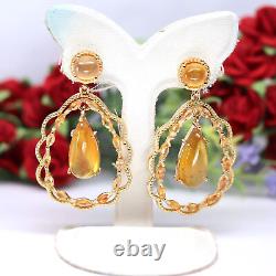 Natural Yellow Sapphire Long Earrings 925 Sterling Silver