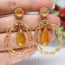 Natural Yellow Sapphire Long Earrings 925 Sterling Silver