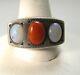 Neat Vintage Handmade Sterling Silver Ring Natural Red Coral Opal Glass Antique