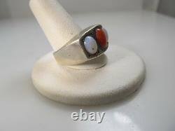 Neat Vintage Handmade Sterling Silver Ring Natural Red Coral Opal Glass Antique