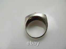 Neat Vintage Handmade Sterling Silver Ring Natural Red Coral Opal Glass Antique