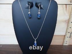 Necklace and Earring Set Fenton Glass Jewelry Sterling Silver. 925