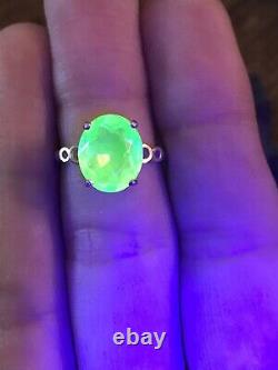 Neon Canary Yellow Super Rare Sterling Uranium Glass Ring Size 6.5