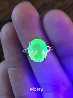 Neon Canary Yellow Super Rare Sterling Uranium Glass Ring Size 6.5