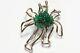 Nettie Rosenstein Sterling Silver Green Glass Crystal Flower Pin Brooch