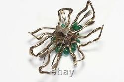 Nettie Rosenstein Sterling Silver Green Glass Crystal Flower Pin Brooch