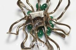 Nettie Rosenstein Sterling Silver Green Glass Crystal Flower Pin Brooch