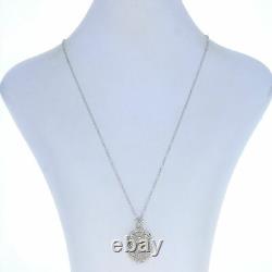 New Glass Pendant Necklace Sterling Silver Diamond Filigree Deco Style