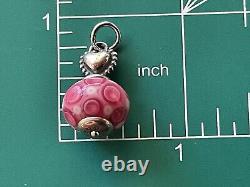 New! James Avery Retired Pink Beaded Heart Art Glass Finial Charm Sterling Silver