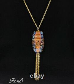 New bnwt handmade orange lampwork glass sterling 925 silver 22k gold necklace