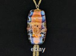 New bnwt handmade orange lampwork glass sterling 925 silver 22k gold necklace